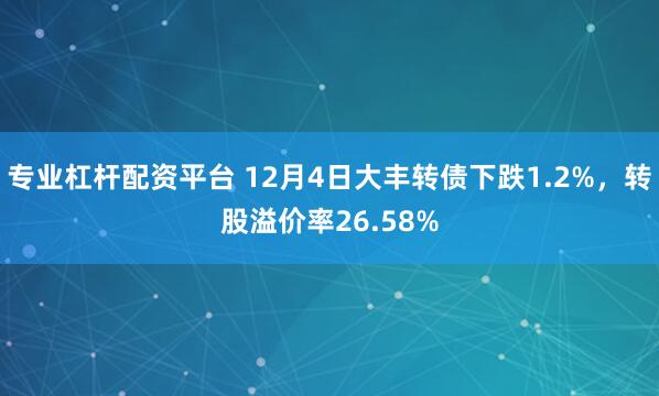 专业杠杆配资平台 12月4日大丰转债下跌1.2%，转股溢价率26.58%